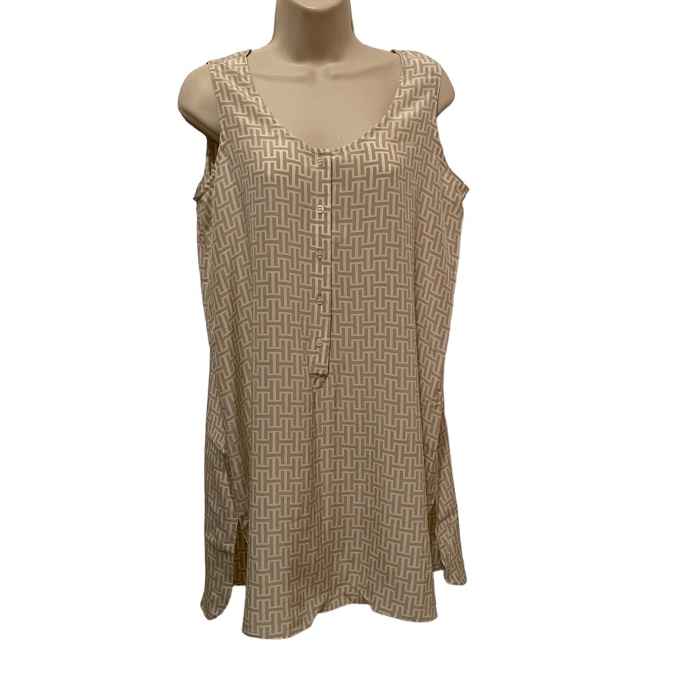 Halston Intimates 100% Silk Tank Dress Nightgown H Design in Tan and Creme M